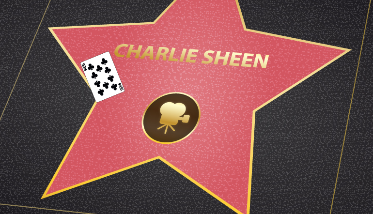 Charlie Sheen star at the walk of fame with a ten of clubs card