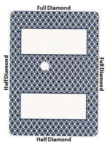 Full Diamond back of card image - This is asymmetric. Two adjacent edges of the cards clearly have a blue half-diamond shape, while the other two edges clearly have a blue full-diamond shape