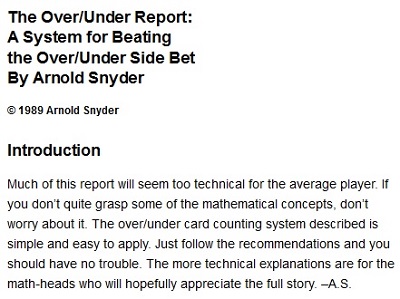 the over/under report: a system for beating the over/under side bet by arnold synder introduction\