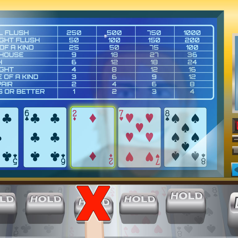 Video poker hand, one card from a straight